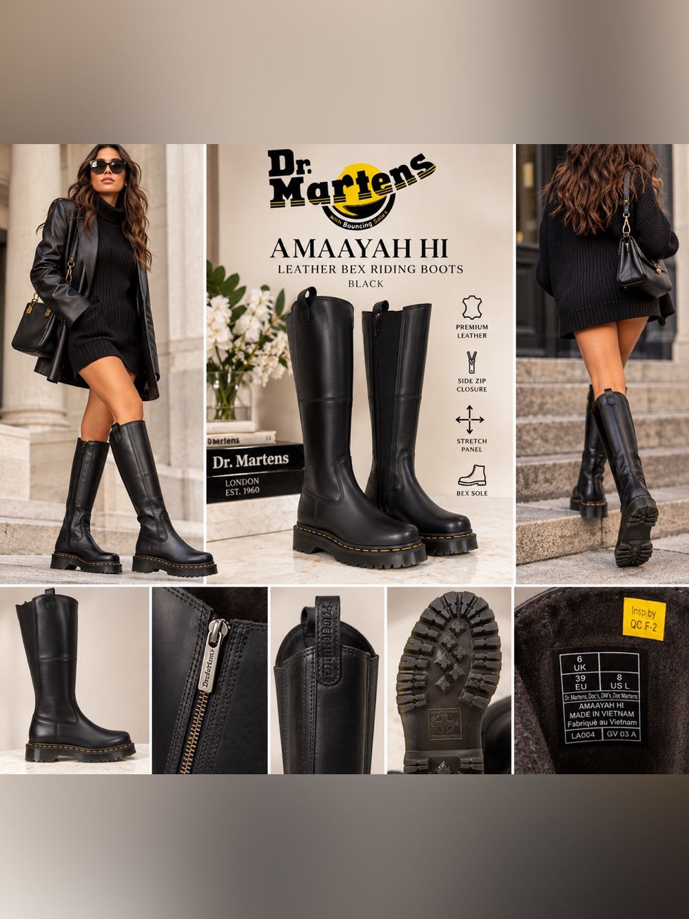Dr. Martens Amaayah Hi Leather Bex Riding Boots NWTB Sz 8